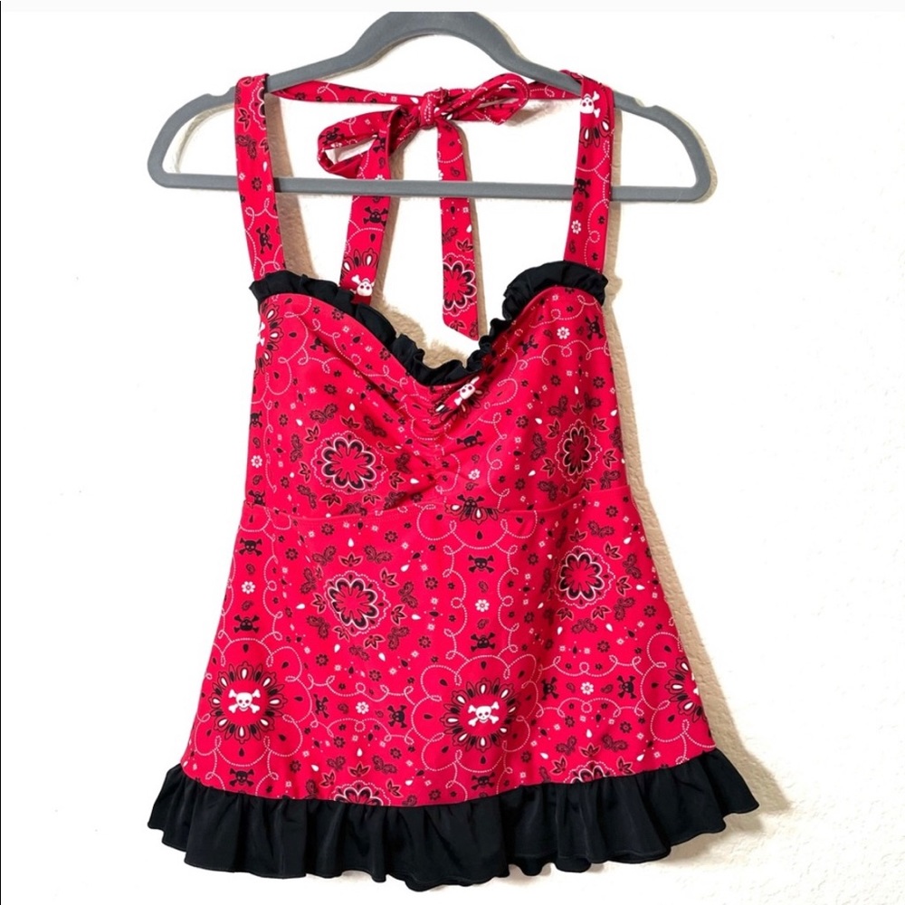 Torrid Retro Chic Red Skull Halter Swim Top Size 1